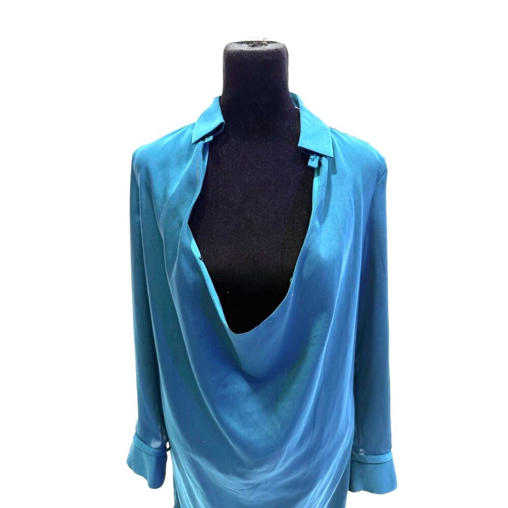 Halston Heritage teal slinky shirt dress - Picture 4 of 7